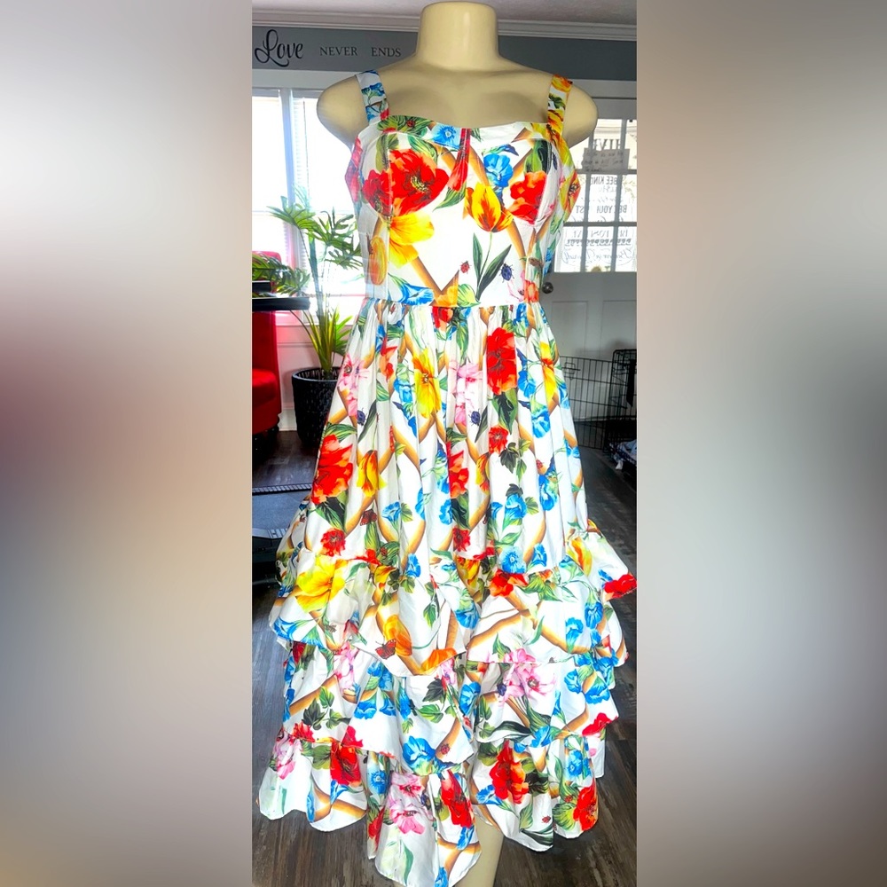 SUMMER FUN 🌈Rainbow Floral 🌸 Ruffle Dress